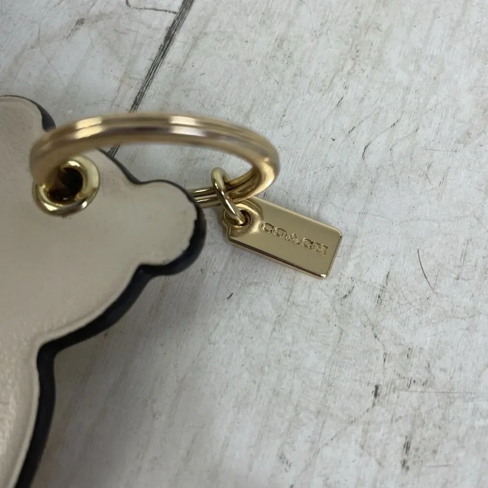 COACH Leather Creamy White Teddy Bear Keychain Purse Charm